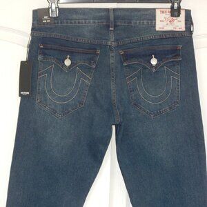 TRUE RELIGION Ricky SN Relaxed Straight Flap JEANS Dark Blue Wash Men 36x34 NWT